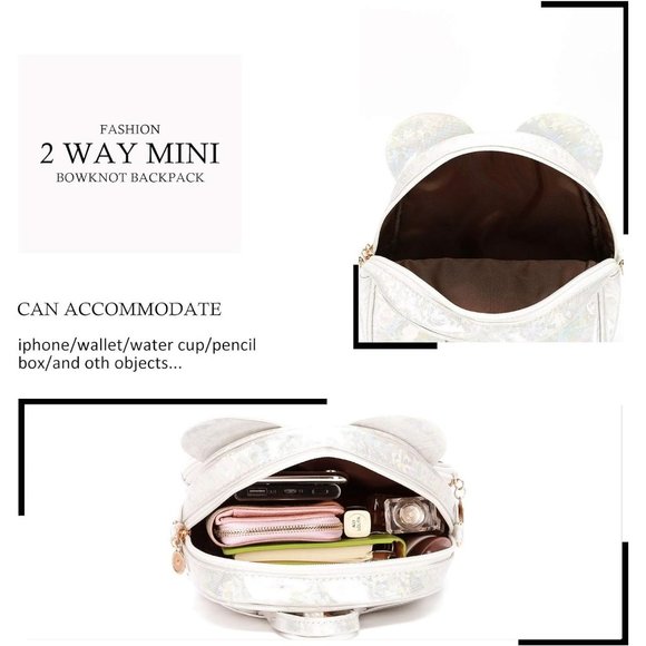 Bowknot Polka Dot Mini Backpack And Convertible Shoulder Bag Purse for Women - Picture 4 of 7